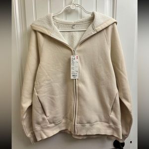 NWT UNIQLO Soft Pile-Lined Sweat Full-Zip Hoodie in Off-White - Size XXL